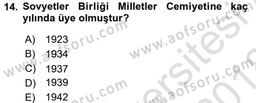 Diplomasi Tarihi Dersi 2017 - 2018 Yılı (Vize) Ara Sınav Soruları 14. Soru