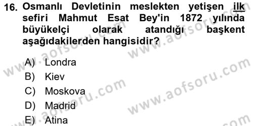 Diplomasi Tarihi Dersi Ara Sınavı Deneme Sınav Soruları 16. Soru