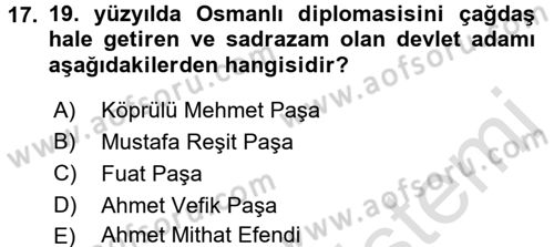 Diplomasi Tarihi Dersi 2017 - 2018 Yılı (Vize) Ara Sınav Soruları 17. Soru
