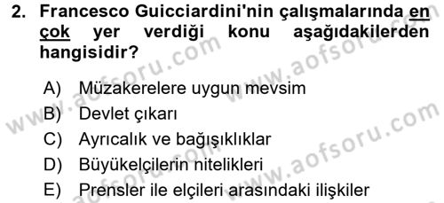 Diplomasi Tarihi Dersi Ara Sınavı Deneme Sınav Soruları 2. Soru