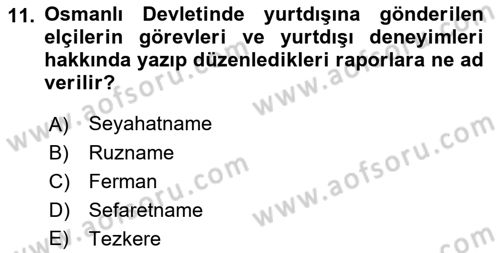 Diplomasi Tarihi Dersi 2018 - 2019 Yılı 3 Ders Sınav Soruları 11. Soru