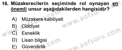 Diplomasi Tarihi Dersi 2018 - 2019 Yılı 3 Ders Sınav Soruları 16. Soru
