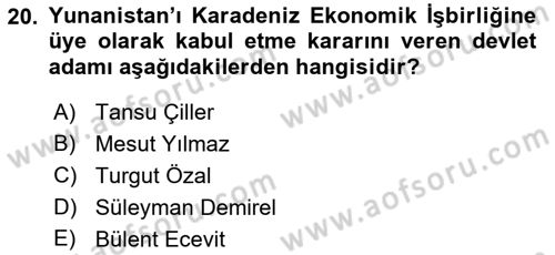 Diplomasi Tarihi Dersi 2018 - 2019 Yılı 3 Ders Sınav Soruları 20. Soru