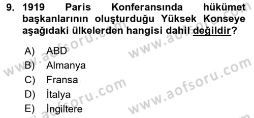 Diplomasi Tarihi Dersi 2018 - 2019 Yılı 3 Ders Sınav Soruları 9. Soru