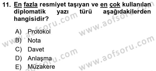 Diplomasi Tarihi Dersi 2018 - 2019 Yılı Yaz Okulu Sınav Soruları 11. Soru