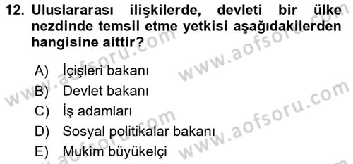 Diplomasi Tarihi Dersi 2018 - 2019 Yılı Yaz Okulu Sınav Soruları 12. Soru