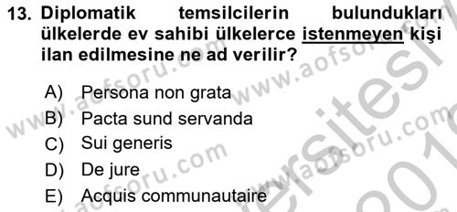Diplomasi Tarihi Dersi 2018 - 2019 Yılı Yaz Okulu Sınav Soruları 13. Soru