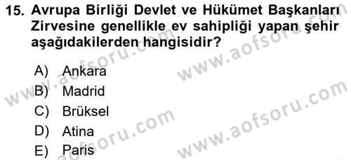 Diplomasi Tarihi Dersi 2018 - 2019 Yılı Yaz Okulu Sınav Soruları 15. Soru