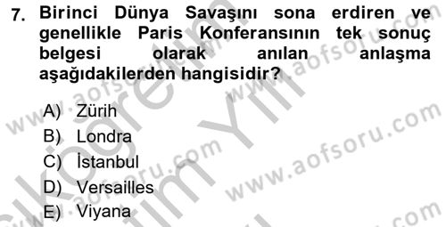 Diplomasi Tarihi Dersi 2018 - 2019 Yılı Yaz Okulu Sınavı 7. Soru