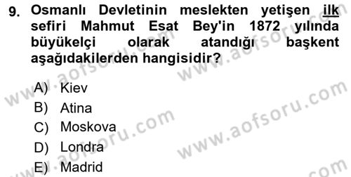 Diplomasi Tarihi Dersi 2018 - 2019 Yılı Yaz Okulu Sınav Soruları 9. Soru