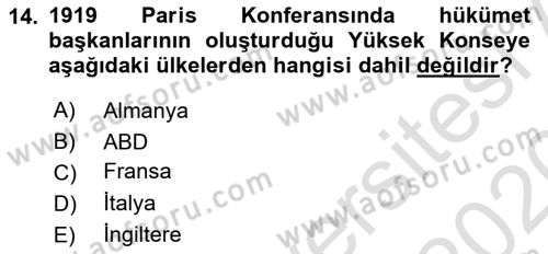 Diplomasi Tarihi Dersi Ara Sınavı Deneme Sınav Soruları 14. Soru