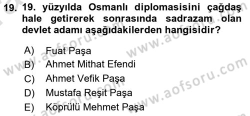 Diplomasi Tarihi Dersi 2019 - 2020 Yılı (Vize) Ara Sınav Soruları 19. Soru