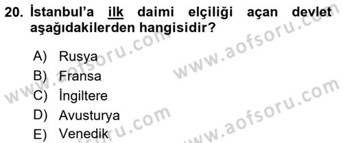 Diplomasi Tarihi Dersi 2019 - 2020 Yılı (Vize) Ara Sınav Soruları 20. Soru