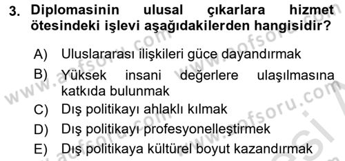 Diplomasi Tarihi Dersi Ara Sınavı Deneme Sınav Soruları 3. Soru