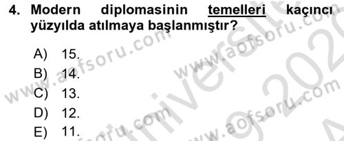 Diplomasi Tarihi Dersi Ara Sınavı Deneme Sınav Soruları 4. Soru
