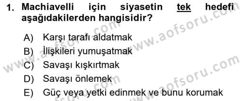 Diplomasi Tarihi Dersi 2019 - 2020 Yılı (Final) Dönem Sonu Sınav Soruları 1. Soru