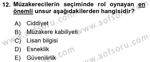 Diplomasi Tarihi Dersi 2019 - 2020 Yılı (Final) Dönem Sonu Sınav Soruları 12. Soru
