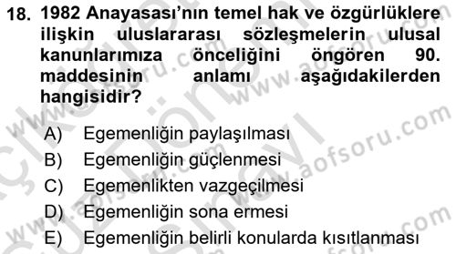 Diplomasi Tarihi Dersi 2019 - 2020 Yılı (Final) Dönem Sonu Sınav Soruları 18. Soru