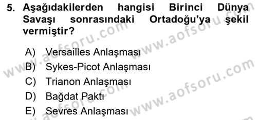 Diplomasi Tarihi Dersi 2019 - 2020 Yılı (Final) Dönem Sonu Sınav Soruları 5. Soru