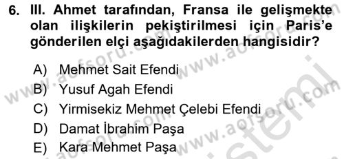 Diplomasi Tarihi Dersi 2019 - 2020 Yılı (Final) Dönem Sonu Sınav Soruları 6. Soru