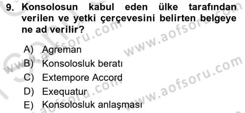 Diplomasi Tarihi Dersi 2019 - 2020 Yılı (Final) Dönem Sonu Sınav Soruları 9. Soru