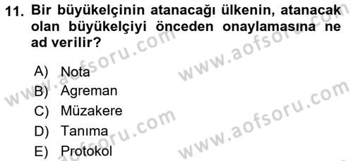 Diplomasi Tarihi Dersi 2020 - 2021 Yılı Yaz Okulu Sınav Soruları 11. Soru
