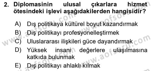 Diplomasi Tarihi Dersi 2020 - 2021 Yılı Yaz Okulu Sınav Soruları 2. Soru