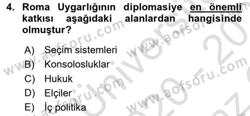 Diplomasi Tarihi Dersi 2020 - 2021 Yılı Yaz Okulu Sınav Soruları 4. Soru