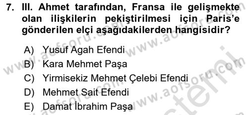 Diplomasi Tarihi Dersi 2020 - 2021 Yılı Yaz Okulu Sınav Soruları 7. Soru