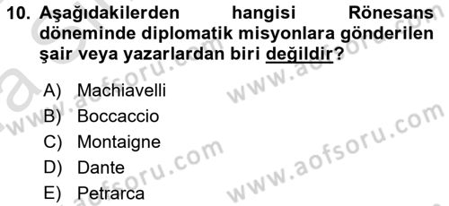 Diplomasi Tarihi Dersi 2021 - 2022 Yılı (Vize) Ara Sınav Soruları 10. Soru