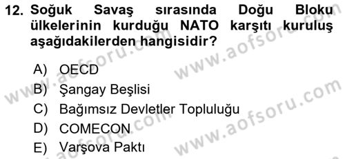Diplomasi Tarihi Dersi 2021 - 2022 Yılı (Vize) Ara Sınav Soruları 12. Soru