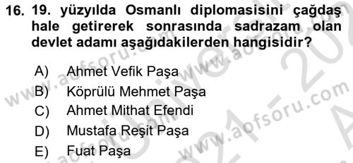 Diplomasi Tarihi Dersi Ara Sınavı Deneme Sınav Soruları 16. Soru