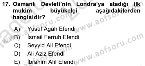 Diplomasi Tarihi Dersi 2021 - 2022 Yılı (Vize) Ara Sınav Soruları 17. Soru