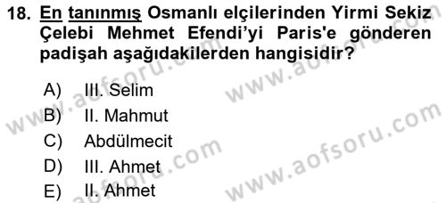 Diplomasi Tarihi Dersi 2021 - 2022 Yılı (Vize) Ara Sınav Soruları 18. Soru