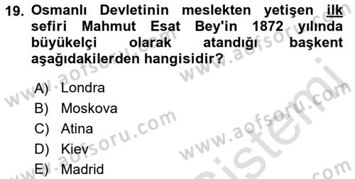 Diplomasi Tarihi Dersi 2021 - 2022 Yılı (Vize) Ara Sınavı 19. Soru