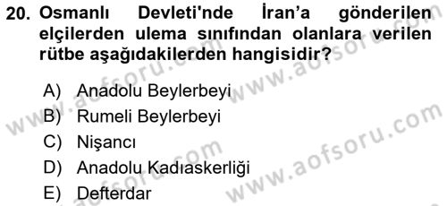 Diplomasi Tarihi Dersi Ara Sınavı Deneme Sınav Soruları 20. Soru