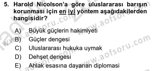 Diplomasi Tarihi Dersi 2021 - 2022 Yılı (Vize) Ara Sınav Soruları 5. Soru
