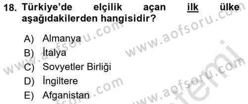 Diplomasi Tarihi Dersi 2021 - 2022 Yılı (Final) Dönem Sonu Sınav Soruları 18. Soru
