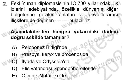 Diplomasi Tarihi Dersi 2021 - 2022 Yılı (Final) Dönem Sonu Sınav Soruları 2. Soru