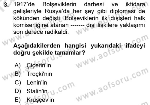 Diplomasi Tarihi Dersi 2021 - 2022 Yılı (Final) Dönem Sonu Sınav Soruları 3. Soru