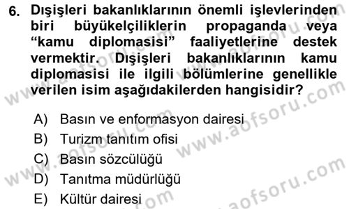 Diplomasi Tarihi Dersi 2021 - 2022 Yılı (Final) Dönem Sonu Sınav Soruları 6. Soru