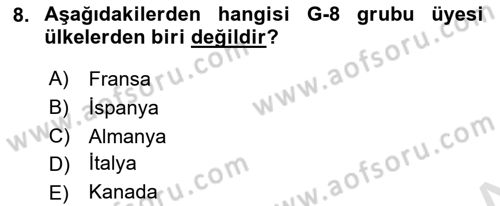 Diplomasi Tarihi Dersi 2021 - 2022 Yılı (Final) Dönem Sonu Sınav Soruları 8. Soru