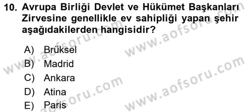 Diplomasi Tarihi Dersi 2021 - 2022 Yılı Yaz Okulu Sınavı 10. Soru