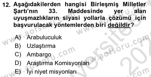 Diplomasi Tarihi Dersi 2021 - 2022 Yılı Yaz Okulu Sınavı 12. Soru