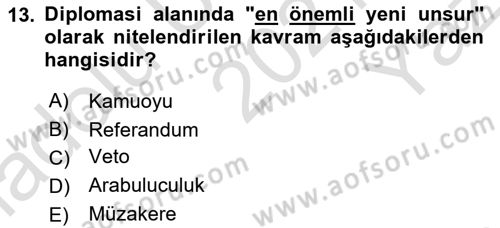Diplomasi Tarihi Dersi 2021 - 2022 Yılı Yaz Okulu Sınavı 13. Soru