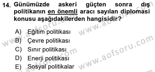 Diplomasi Tarihi Dersi 2021 - 2022 Yılı Yaz Okulu Sınavı 14. Soru