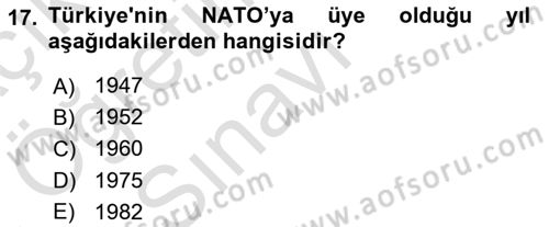 Diplomasi Tarihi Dersi 2021 - 2022 Yılı Yaz Okulu Sınavı 17. Soru