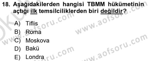 Diplomasi Tarihi Dersi 2021 - 2022 Yılı Yaz Okulu Sınavı 18. Soru
