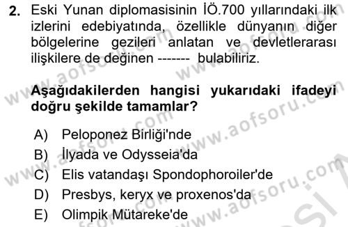 Diplomasi Tarihi Dersi 2021 - 2022 Yılı Yaz Okulu Sınavı 2. Soru