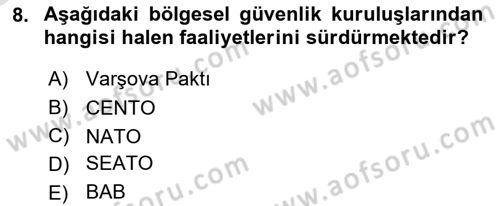 Diplomasi Tarihi Dersi 2021 - 2022 Yılı Yaz Okulu Sınavı 8. Soru